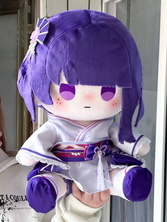 Yolo Anime Genshin Impact Fan-made Raiden Shogun Plushie Sitting Cotton Doll with Button Eyes & Changeable Clothes 40CM