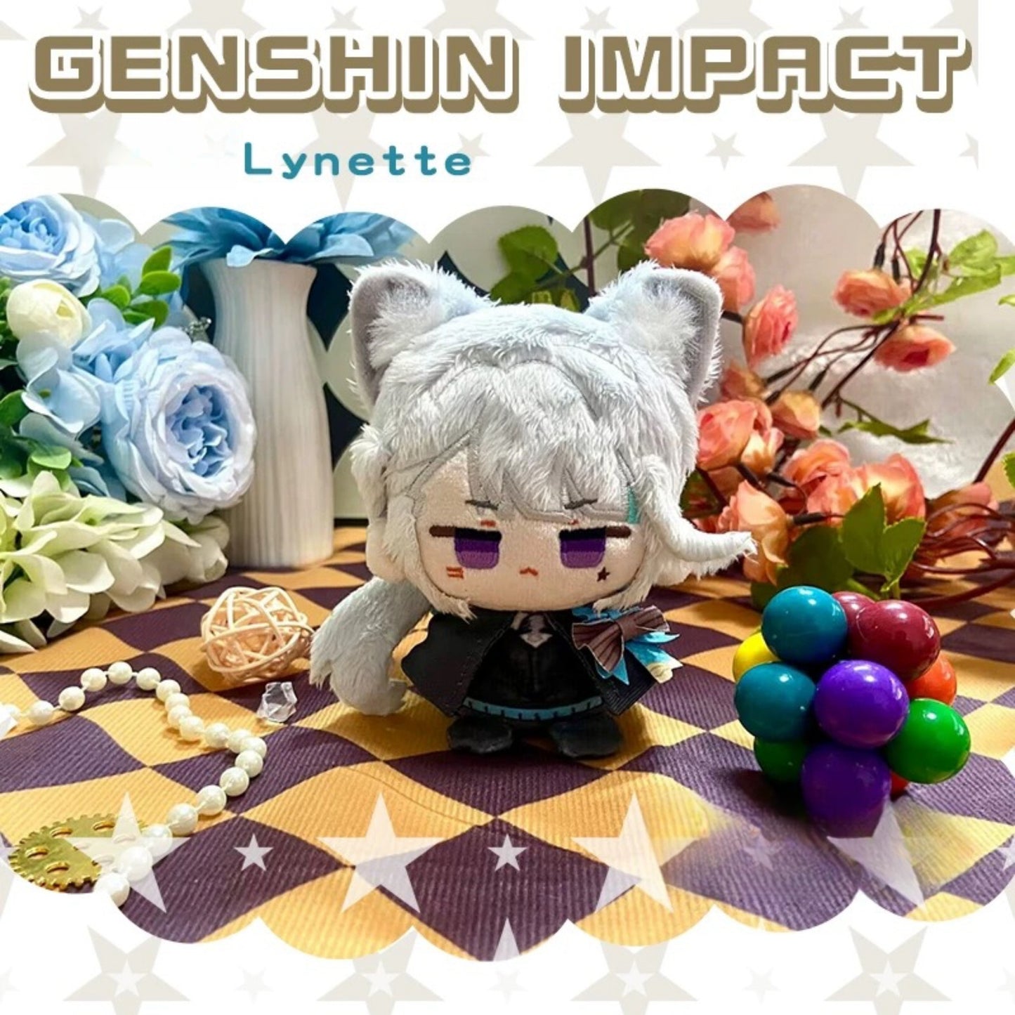 Yolo Anime Plushie GENSHIN IMPACT Lyney Lynette Fremint Plush Keychain Toy 12 CM