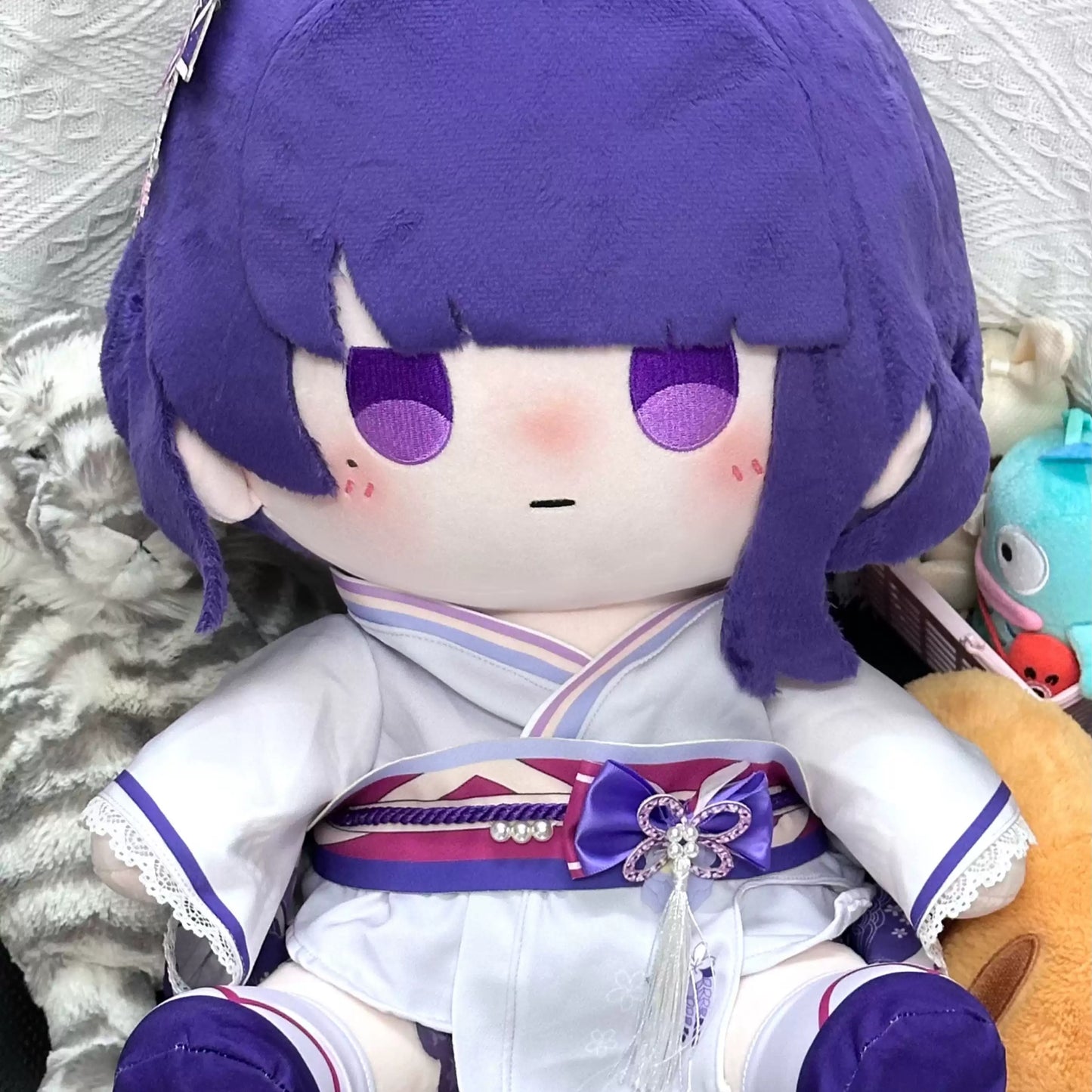 Yolo Anime Genshin Impact Fan-made Raiden Shogun Plushie Sitting Cotton Doll with Button Eyes & Changeable Clothes 40CM