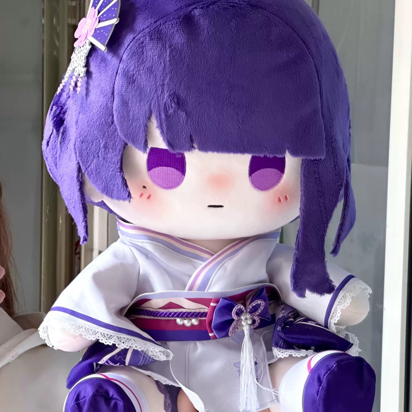 Yolo Anime Genshin Impact Fan-made Raiden Shogun Plushie Sitting Cotton Doll with Button Eyes & Changeable Clothes 40CM