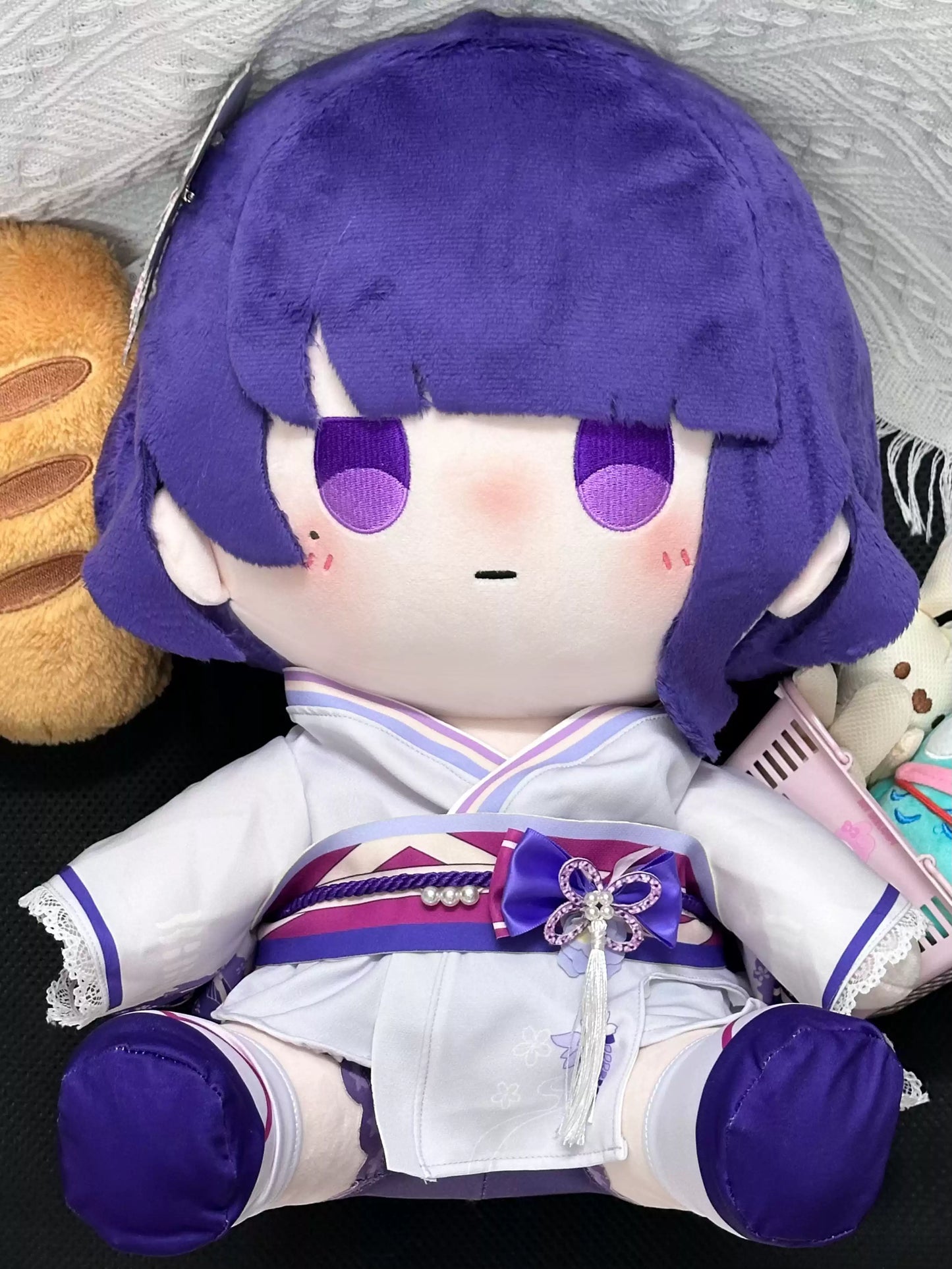 Yolo Anime Genshin Impact Fan-made Raiden Shogun Plushie Sitting Cotton Doll with Button Eyes & Changeable Clothes 40CM