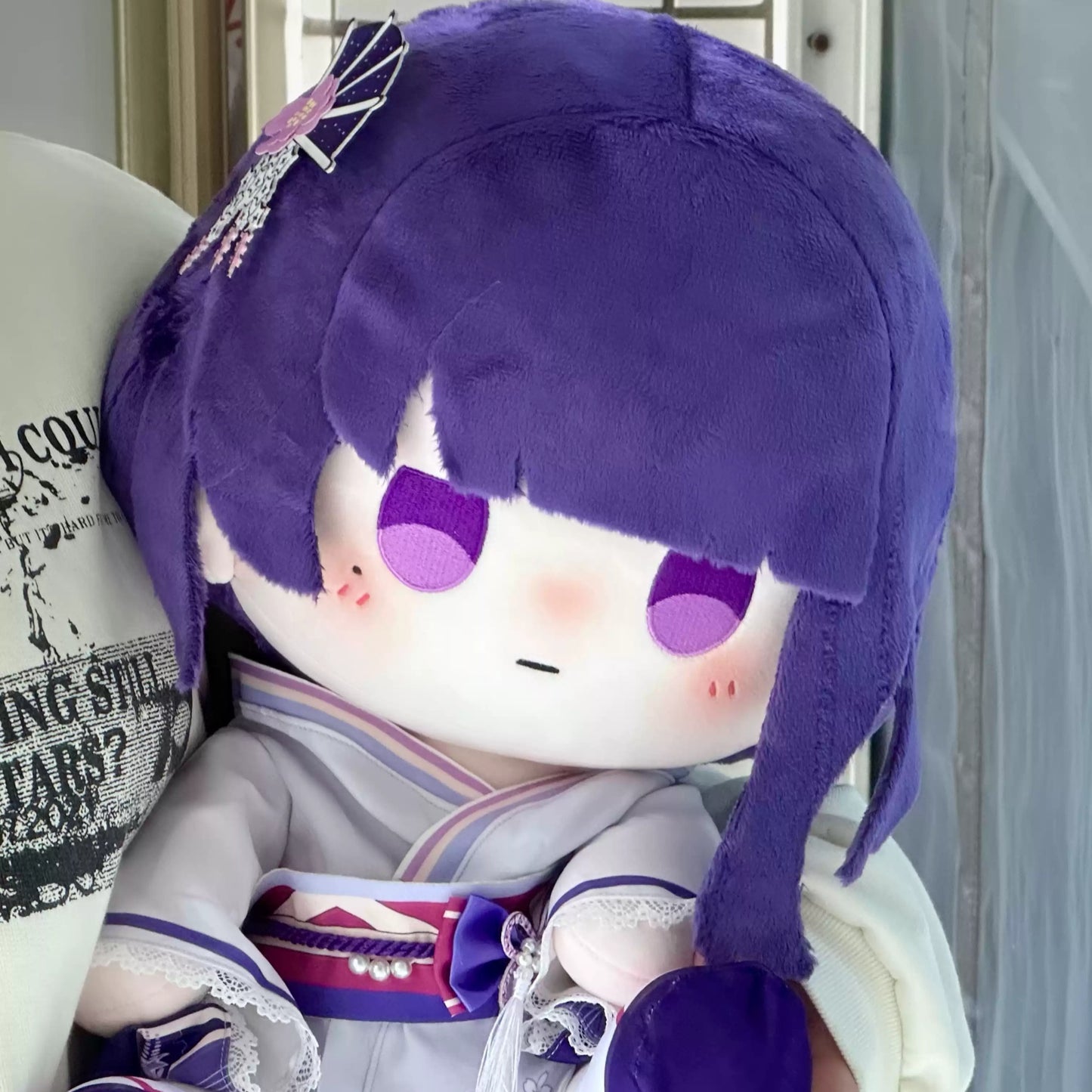 Yolo Anime Genshin Impact Fan-made Raiden Shogun Plushie Sitting Cotton Doll with Button Eyes & Changeable Clothes 40CM